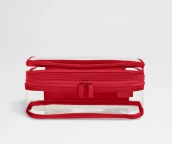 Clear Toiletry Bag in Clear/Cherry Red