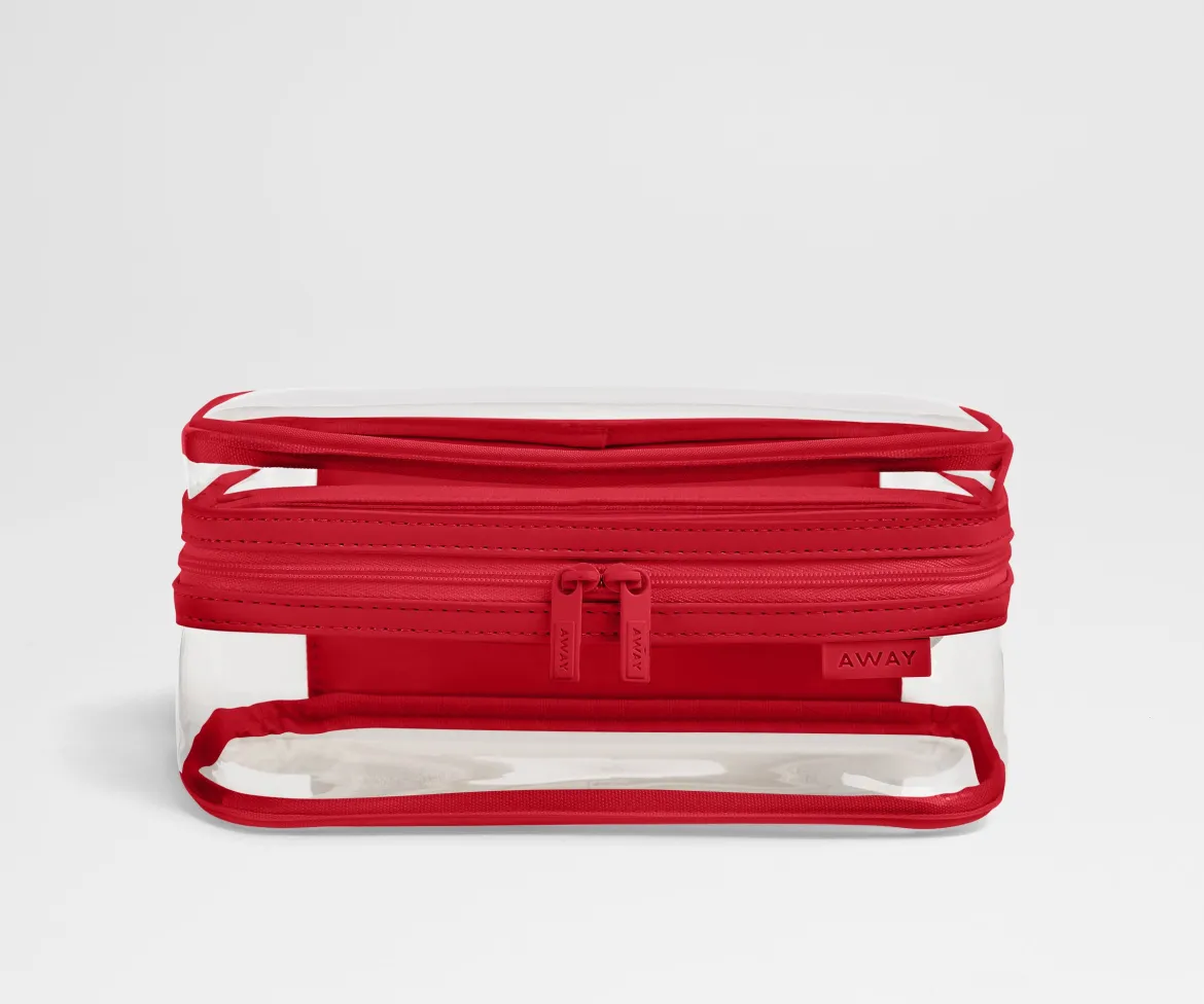 Clear Toiletry Bag in Clear/Cherry Red