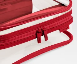 Clear Toiletry Bag in Clear/Cherry Red